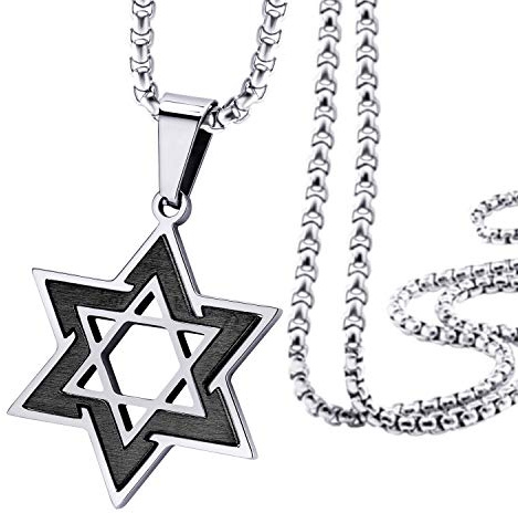 555Jewelry 2 Tone Stainless Steel Star of David Necklace, Box Chain Star Of David Necklace, Unisex Adult, Silver & Black