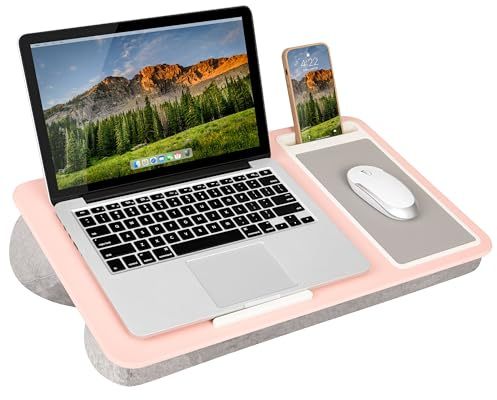 LAPGEAR Home Office Lap Desk with Device Ledge, Mouse Pad, and Phone Holder - Pink - Fits up to 15.6 Inch Laptops - Style No. 91584