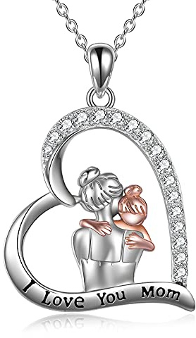 YAFEINI Mutter und Kind Hände Herz Anhänger Halskette Sterling Silber tochter Geschenk für Mama Halskette Mutter Tochter(Mama ich liebe dich)