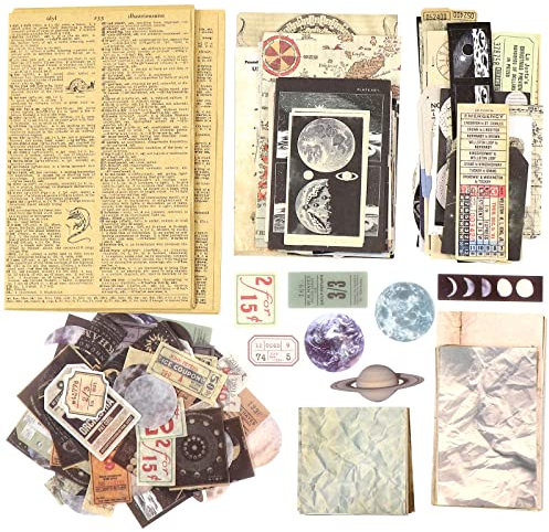 Meetory 317 Stück Journaling Zubehör, Astronomie Vintage Aufkleber, Scrapbook Sticker, Washi Papier Sticker Set, Vintage Scrapbooking Papier für Craft Scrapbook Album Journal