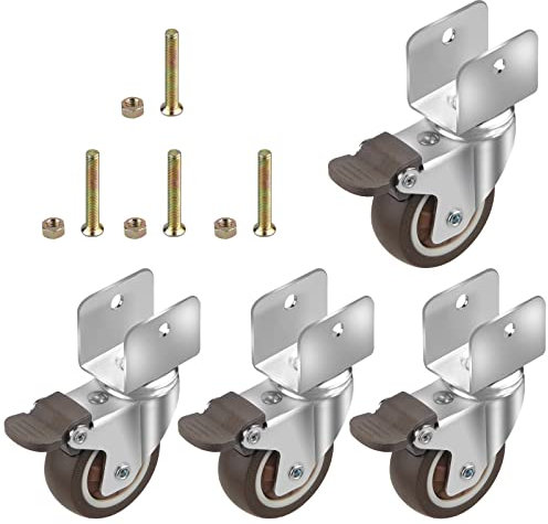CPROSP 4 Rotelle Mobili con Freno Girevoli Ruote in Gomm a U, Ø50MM Ruote Per Carrello, Apertura Della Piastra: 75mm, con Cuscinetti Freno, 75kg, per Scaffali, Piccole Rotelle Girevoli per Fiori