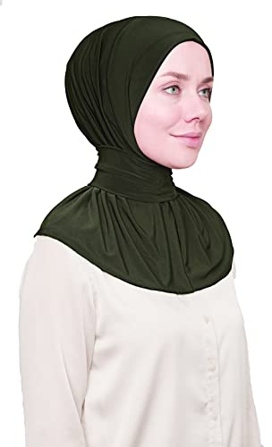 World of Shawls Ready To Go Instant Hijab für Damen Mädchen Frauen mit Raffhalter Knöpfen Premium Qualität Jersey Schal, olivgrün, One size