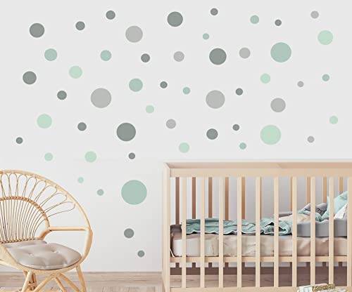 StickerMarket Wandtattoo für Babyzimmer 104 Stück Kreise Punkte Set Polka Tupfen Kita Wandsticker Wandaufkleber verschiedene schöne bunte Farben (Mint - Set)
