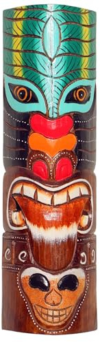 Wogeka - Masque mural TIKI Maori coloré de 50 cm - Fait à la main en bois sculpté dans le style Nouvelle-Zélande - Idée cadeau pour la décoration TIKIB02
