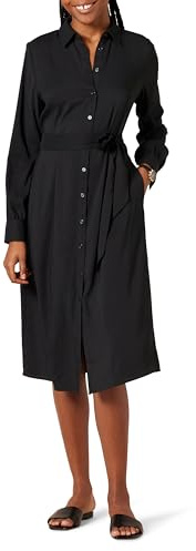 Amazon Essentials Abito Chemisier Midi a Maniche Lunghe in Georgette Donna, Nero, S