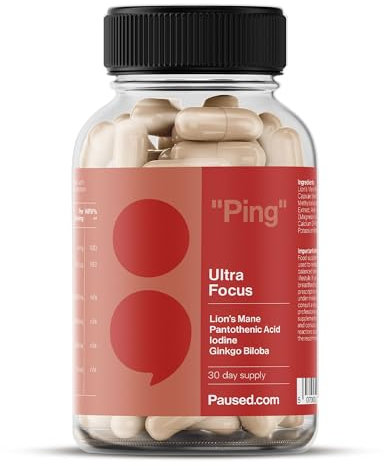 Paused Ultra Focus, Mind & Memory Supplement - 60 Capsules | 1 Month Supply Cognitive Enhancer with Lion's Mane & Iodine | Boosts Energy, Improves Mood & Mental Performance | Vegan & Gluten-Free | UK