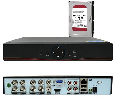 DVR 1080P Lite 8 Canali 5MP Videoregistratore con Hard disk 1TB | H.264, HDMI, Email Allarme, IP/AHD/TVI/CVI/Analogica, Motion Detection Hard disk 1TB