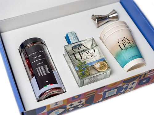 Genuino - Cocktail Set - Kit Gin Tonic - Idea Regalo Uomo E Donna O Per Cesto Natalizio - Peperoni Cruschi, Gin Ginuino, Jigger Personalizzato, 2 Bicchieri Per Gin Tonic