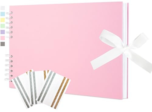 Scrapbook Photo Album 29x21.5 cm, 50 Sheets 100 Pages Acid-Free Kraft Paper | Customisable Kraft Paper Cover, Spiral Bound with Photo Corners, Mini Wedding Album, Wedding Guest Book, Anniversary & Travel