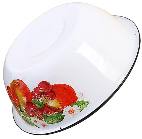 GOOHOCHY Vintage Enameled Soup Bowl Lid Salad Bowl Storage Basin Retro Style Enamelware Easy to Clean Carry