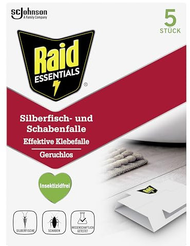 Raid Essentials Silberfisch- und Schabenfalle, effektiver Schutz ohne Insektizide, geruchlos, 5 Stück