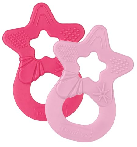 dentistar Set da 2 Dentaruolo neonato - Ciuccio dentizione adatto a neonati e bambini a partire da 3 mesi - Ciuccio per gengive in silicone morbido con impugnatura - Made in Germany - Rosa & Pink