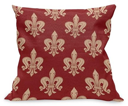 ABAKUHAUS Fleur De Lis Kissenbezug, Französisch Lizenz Wappen-Lilien-Symbol Vintage-Königreich Klassische Heraldik, Kissenhülle mit Reißverschluss Beidseitiger Druck, 45 x 45 cm, Pfirsich Zinnoberrot