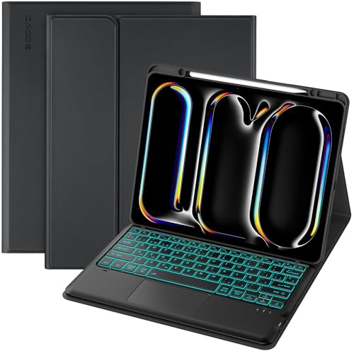 CACOE Funda Teclado iPad Pro 13 M5/M4 2025/2024, Iluminación de 7 Colores, [Español] QWERTY, Magnético Desmontable Bluetooth Teclado con Touchpad para iPad Pro 13 M5/M4 2025/2024 , Negro | [Español] Teclado Iluminación de 7 Colores, Magnético Desmontable Bluetooth Teclado para iPad Pro 13 M4