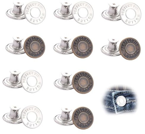 QEDBOJE 20 unidades Botones para Jeans, con Destornillador, Botones Desmontables Vaqueros, Botón de Ajuste para Jeans, para Reparar Pantalones, DIY, Chaquetas, Ropa (17mm)
