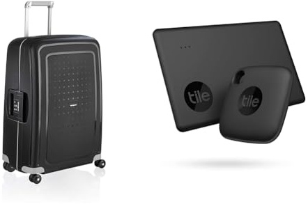 Samsonite S'Cure - Spinner M Suitcase, 69 cm, 79 L, Black (Black) & Tile Bluetooth Item Finder Set