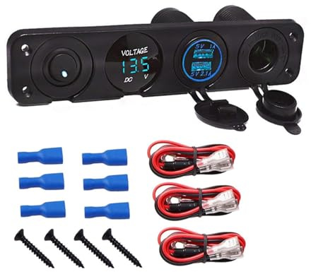 MUEOSI Panneau de commutation de base de panneau à 4 trous, for accessoire de bateau de camion de voiture Chargeur USB double 3.1A Prise d'alimentation de voltmètre 12V tableau électrique(Product A Bl
