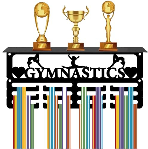 CREATCABIN Medaillenaufhänger Für Gymnastik Trophäenregal Mit 12 Haken Metallmedaillenhalter Zur Wandmontage Aufhängen Für 70+Sportmedaillen Organizer Banddisplay Für Fußballauszeichnungen 29x13x10cm