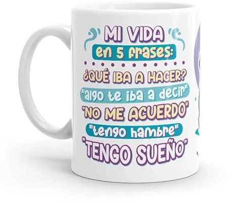 Puterful - Taza Mi vida en 5 frases - Taza original para café - Resistente al microondas y lavavajillas