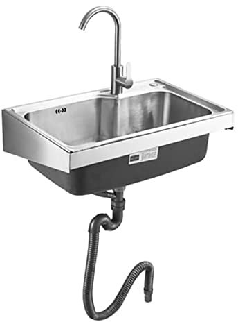 Kommerzielles Wandwaschbecken aus Edelstahl, kommerzielles Handwaschbecken, Mehrzweckwaschbecken, tragbares Waschbecken, mit Schwanenhalshahn, tiefes Becken, kleine Garderobe, Esszimmer (Grö