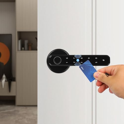 Fingerprint Door Lock, Smart Door Handle Lock with Type-C backup power port, Electronic Keypad Code Door Lock, Bluetooth Smart Deadbolt, Biometric Fingerprint Key Fobs Smartphone Access, for homes, ap