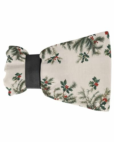 Outdoor Faucet Covers for Winter Christmas Winter Pine Needle Plants Berries Linen Pattern 1 Pack Spigot Cover for Freeze Protection Reusable Insulated Outside Hose Bib Covers, 7.7 H x 5.9 W