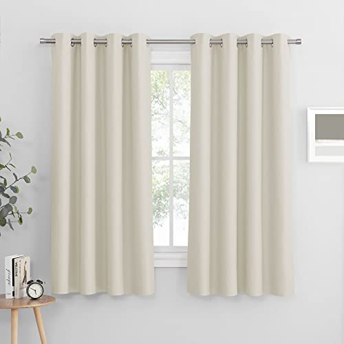 PONY DANCE Thermovorhang Hitzeschutz Verdunklungsvorhänge mit Ösen | 2er Set, H150 x B132 cm, Hellbeige, Kurz, Blickdicht, Ösenschal, Sichtschutz, für Wohnzimmer, UV-Schutz, Blackout
