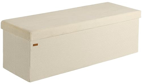 Casaria® Sitzbank mit Stauraum Beige Cord inkl. 2 Boxen Faltbar Sitzbank 300kg Belastbar 114x38cm Truhe für Wohnzimmer Schlafzimmer Flur Truhenbank Bank