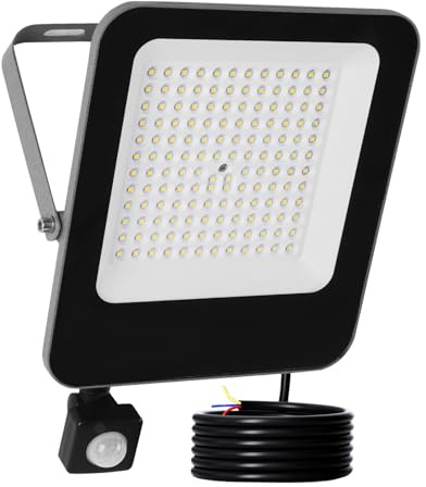 JBdusn 100W Utomhus LED-projektor rörelsedetektor, superljus utomhusstrålkas 6500K strålkastare utomhus med rörelsedetektor PIR, vattentät utomhus-LED-spotlight för trädgård, garage, gård