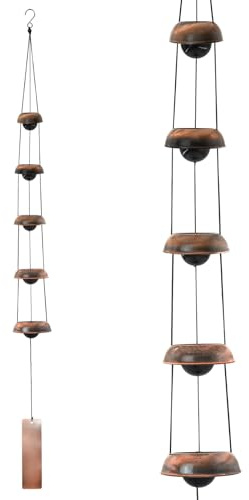 MrMrKura Kupfer-Windspiel für draußen, Tempel-Windspiel mit 5 Glocken, Feng Shui-Windglocke, Anhänger, Gedenk-Windspiele für Zuhause, Garten, Terrasse, Hinterhof, Dekoration (Bronze)
