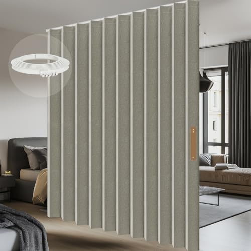 AJAZZ 100% Blackout Room Divider Curtains - with Flexible Ceiling Curtain Track, Noise Reduce Barrier for Portable Curtain for Sliding Glass Door/Space Room Divider (Grey, W180 x L96, 1 Pack)