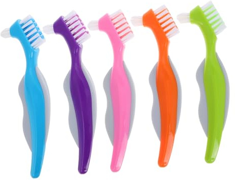 BEBEMOKO 5pièces Brosse à Prothèse Dentaire Double Tête De Nettoyage Pour Faux Dents Brosse à Dents De Voyage Outil De Soins Dentaires Pour Adultes Et Personnes Âgées