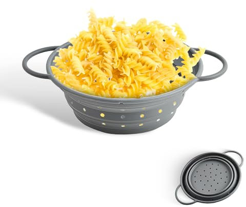 Colador de pasta plegable para pasta, verduras, frutas, ahorra espacio, apto para lavavajillas, ideal para cocina, camping, viajes, perfecto para familias, aficionados al aire libre (gris)