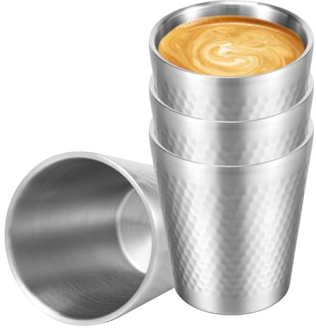 BAODBF Lot de 4 chopes à bière empilables - Surface antidérapante martelée - En acier inoxydable - 300 ml - Pour bière, café, lait