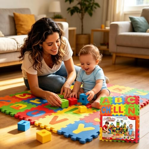Tappeto Puzzle per Bambini,36 Pezzi Puzzle,Tappeto Gioco per Neonato in EVA Antiscivolo Non Tossico Puzzle con Lettere e Numeri,Certificato CE