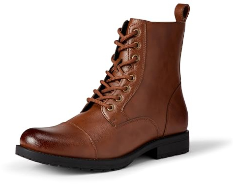 Amazon Essentials Men's Cap Toe Lace Up Combat Boots With Zipper, Dark Tan, 9