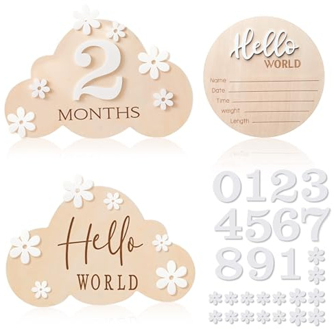 1 Set Meilensteinkarten, Wolke Stil Holz Monatliche Meilenstein, Monatliche Meilenstein Karten Meilensteinkarten Holz Foto Requisiten Milestone Card für Dekorieren