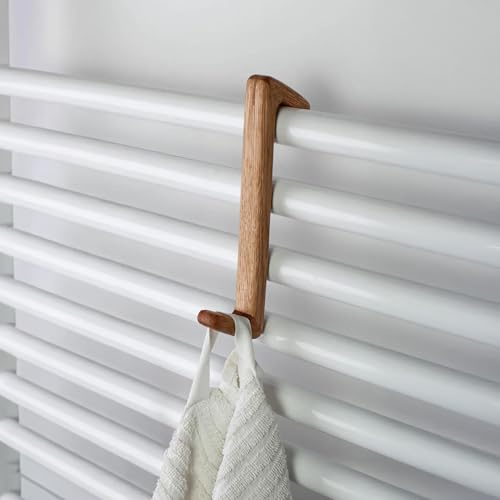Craman Oak Hooks for Radiator – Wooden Towel Hooks magnet – No Drilling – Clip-On Towel Rail Hooks for Bathroom Radiator – Fits All Standard Radiators (natur round with magnet)