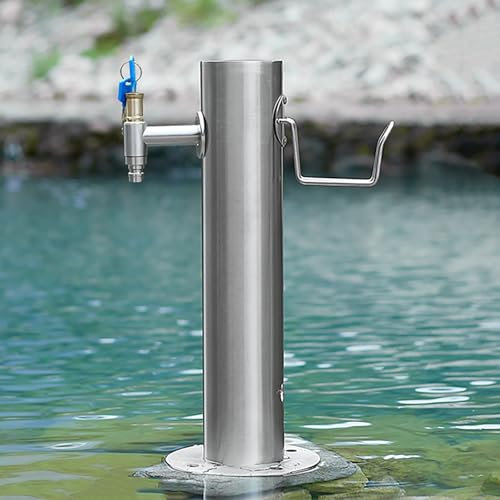 Fontana da Giardino a Colonna Esterno Acciaio Inox Spazzolato Fontanella a Colonna con Rubinetto Acqua, Fontana d'Acqua Indipendente per Esterno Casa Giardino(Silver 5,20.5*50cm/8.1*19.7in)
