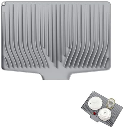 Abtropfmatte für Geschirr mit geneigter Fläche & Ablaufrille – Spülbeckenmatte aus robustem Kunststoff (48x35cm) – Ideal als Küchenhelfer, Spülen-Organizer & Abtropfständer（Grau）