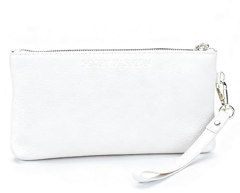 Morbido Del Cuoio Genuino Del Polso Pochette Borse per Le Donne Piccolo Telefono Borse Lungo Portafoglio Moda, bianco, 1