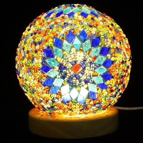 BESTYASH Lampe De Table Style Baroque Lampe Turque Bohème Pour Chambre Verre Décorative