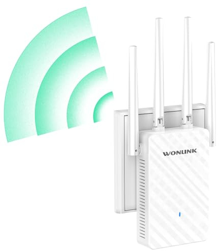 WONLINK Repetidor WiFi, Amplificador Señal WiFi 1200Mbps Doble Banda 2.4G/5G con 4 Antenas - 3 Modos (Repetidor/Router/Ap), Puerto Ethernet, WPS/MU-MIMO, Luz Indicadora, Interior, Enchufe EU