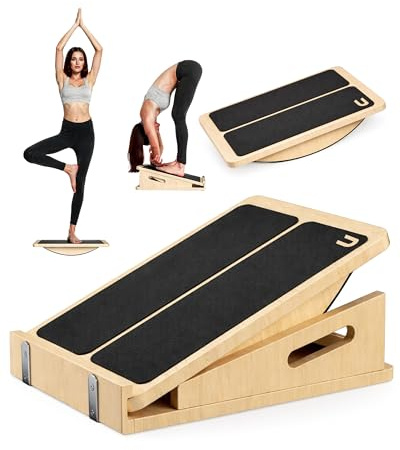 unycos - Tabla de Equilibrio 2 en 1 y Tablero Inclinado Ajustable de Madera Multicapa 40 x 30 cm, Antideslizante, 4 Ángulos, hasta 90 kg, para Core, Estiramiento y Rehabilitación