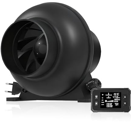 KAVUNION Rohrventilator 100mm, 2800 RPM App/WLAN-Steuerung 18W Abluftventilator, 28 dB leise Rohrventilator FüR Growzelt Wachstumszelte Hydrokulturen GewäChshaus Mit Leistungsstarker LuftföRderung