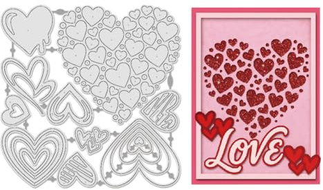 UNICRAFTALE Herzthema Hintergrund Schneidedüsen Für Kartenherstellung Wiederverwendbare Kohlenstoffstahl Valentinstag Motiv Prägeschablonen Vorlage Stanze Für DIY Scrapbook Alben 14.5x14.5cm