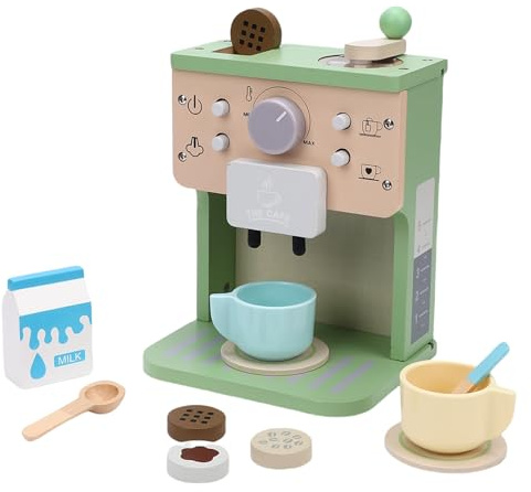 Fabater Machine à café en Bois Jouet, Ensemble de Cuisine de Jeu Créatif Mignon pour Enfants, Matériaux D'excellente qualité, Apprentissage Précoce, Option de Noël – Ensemble de Cafetière en Bois