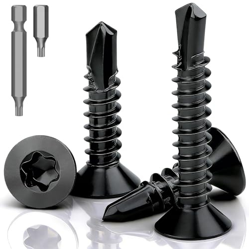 mawmuaw 100 Pièces Vis Autoforeuse Torx M4,2x38 mm Visse Autoforeuse Noir | Inox 410, Vis Autoperforante, DIN 7504, Torx, Tête Fraisée Plate, pour Tôle, Aluminium, Bois