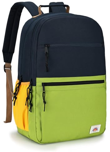 VASCHY Mochila Niña Niño, Mochila Adolescentes 7-12 Años Mochila Escolar Lightweight Mochila Infantil Lisa Mochila Instituto Resistente al Agua, Azul Verde-L