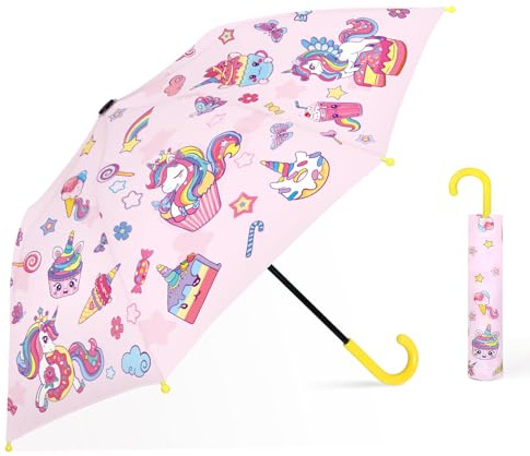 decalsweet Regenschirm Kinder Stockschirm, Faltbarer Taschenschirm | Mit Schirmhülle,Kinderschirm,Robustheit,Windsicher,Leicht zu Transportieren,Für Junge Mädchen,Für Kinder konzipiert